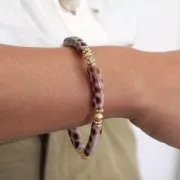 Perles tube incurvé 32x8 mm en acrylique opaque - Léopard beige - marron foncé x6