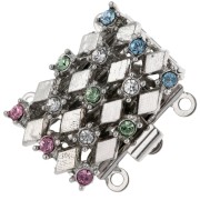 Fermoir 3 rangs strass PureCrystal 20mm Multicolore/White bronze x1