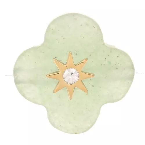 Perle trèfle facettée 12 mm pierre gemme teintée et oxyde zirconium - Aventurine