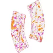 Perles tube incurvé en acrylique transparent 35x11mm - Tacheté magenta x6