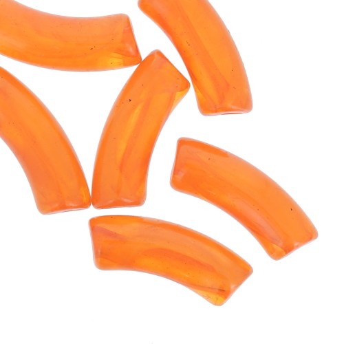 Perles tube incurvé 35x11 mm en acrylique transparente - Marbré Orange x6