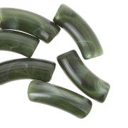 Perles tube incurvé 35x11 mm en acrylique transparente - Marbré Vert foncé x6
