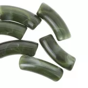 Perles tube incurvé 35x11 mm en acrylique transparente - Marbré Vert foncé x6