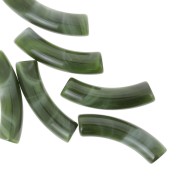 Perles tube incurvé 32x8 mm en acrylique opaque - Marbré Vert foncé x6