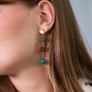 Perles rondes 14 mm en résine translucide - Rose marbré x6