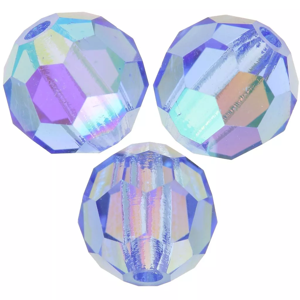 10 Perles Rondes à Facettes 8x6 Mm Couleur Light Sapphire AB - Marque Preciosa, Fabriqué En France