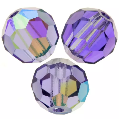 Perles rondes facettées Preciosa - Round Bead 5 mm - Tanzanite AB x15