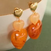 Perle coeur 26x27 mm en résine opaque - Orange x1