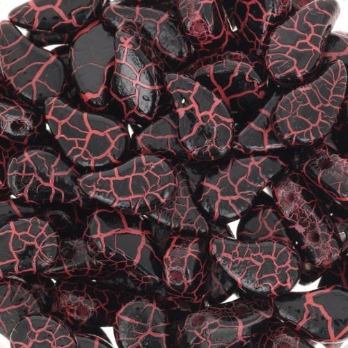 Perles en verre deux trous Paisley Duo 9x5.5 mm - Ionic Jet - Orange x10g