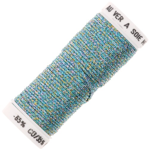 Fil à broder métallisé tressé 16 Au ver à soie -broderie - Turquoise doré 044 x10m