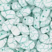 Perles en verre deux trous Paisley Duo 9x5.5 mm - Ionic White - Green x10g