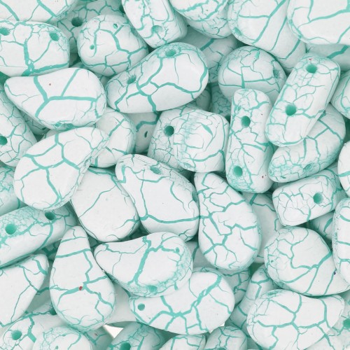 Perles en verre deux trous Paisley Duo 9x5.5 mm - Ionic White - Green x10g