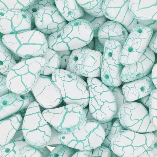Perles en verre deux trous Paisley Duo 9x5.5 mm - Ionic White - Green x10g