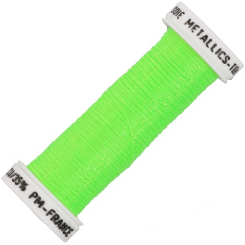 Fil à broder métallisé tressé 4 - Au ver à soie pour broderie Vert fluo 459F x10m