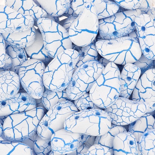 Perles en verre deux trous Paisley Duo 9x5.5 mm - Ionic White - Blue x10g