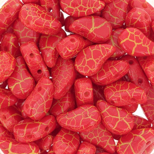 Perles en verre deux trous Paisley Duo 9x5.5 mm - Ionic Red - Yellow x10g