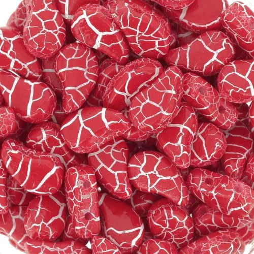 Perles en verre deux trous Paisley Duo 9x5.5 mm - Ionic Red - White x10g
