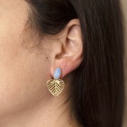 Clous d'oreilles ovales 12x7 mm avec résine époxy - Doré - Sépia x2