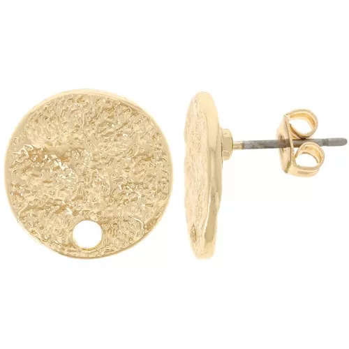 Clous d'oreilles ronds martelés texturés 14 mm - Doré x2