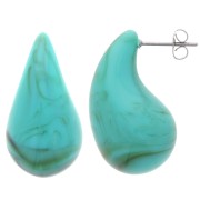 Boucles d'oreilles goutte bombée 31x17 mm acrylique - Marbré Turquoise - Marron x2|raw }}