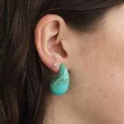 Boucles d'oreilles goutte bombée 31x17 mm acrylique - Marbré Turquoise - Marron x2