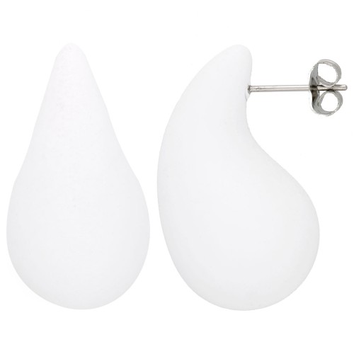 Boucles d'oreilles goutte bombée 31x17 mm en acrylique effet gomme - Blanc mat x2