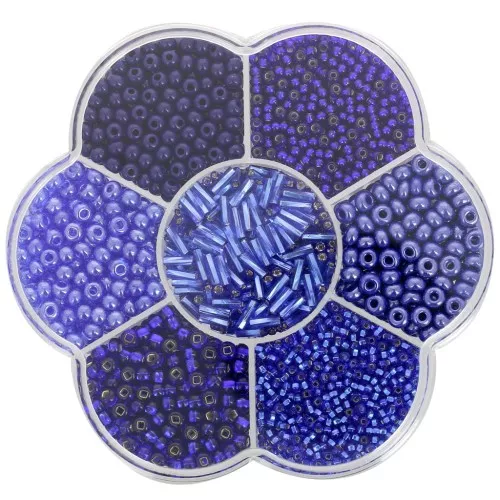 Assortiment de perles rocailles Preciosa avec boîte fleur - Bleu x1