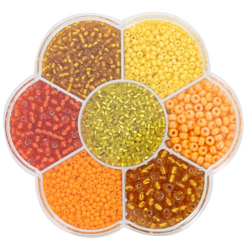 Assortiment de perles rocailles Preciosa avec boîte fleur - Jaune - Orange x1