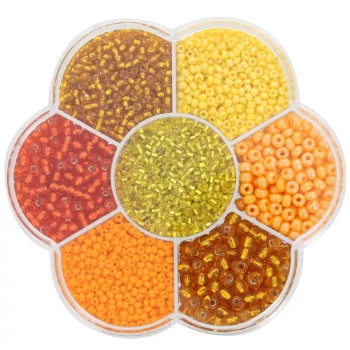Assortiment de perles rocailles Preciosa avec boîte fleur - Jaune - Orange x1