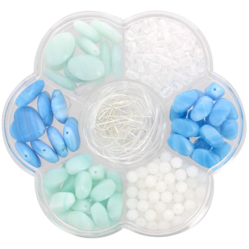 Assortiment de perles Preciosa avec boîte fleur et accessoires - Aqua - Crystal x1