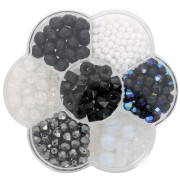 Assortiment de perles rocailles Preciosa avec boîte fleur - Noir - Blanc x1