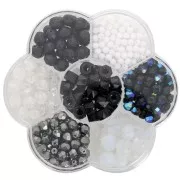 Assortiment de perles rocailles Preciosa avec boîte fleur - Noir - Blanc x1
