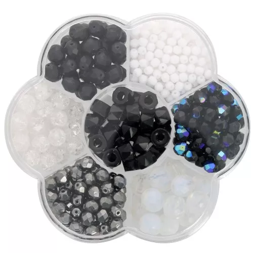 Assortiment de perles rocailles Preciosa avec boîte fleur - Noir - Blanc x1