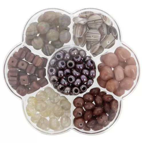 Assortiment de perles rocailles Preciosa avec boîte fleur - Marron x1