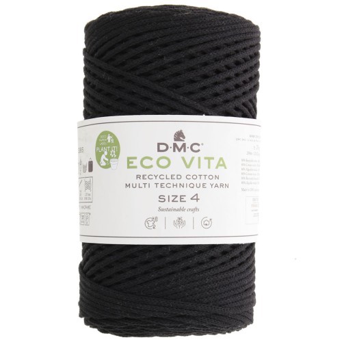 Bobine de cordon DMC 3 mm coton recyclé - Eco Vita 4 - Noir x 200m