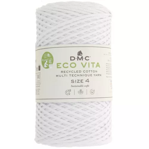 Bobine de cordon DMC 3 mm coton recyclé - Eco Vita 4 - Blanc x 200m