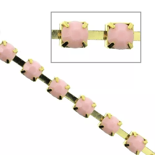 Chaîne strass acrylique 6 mm rose/ doré x1 m