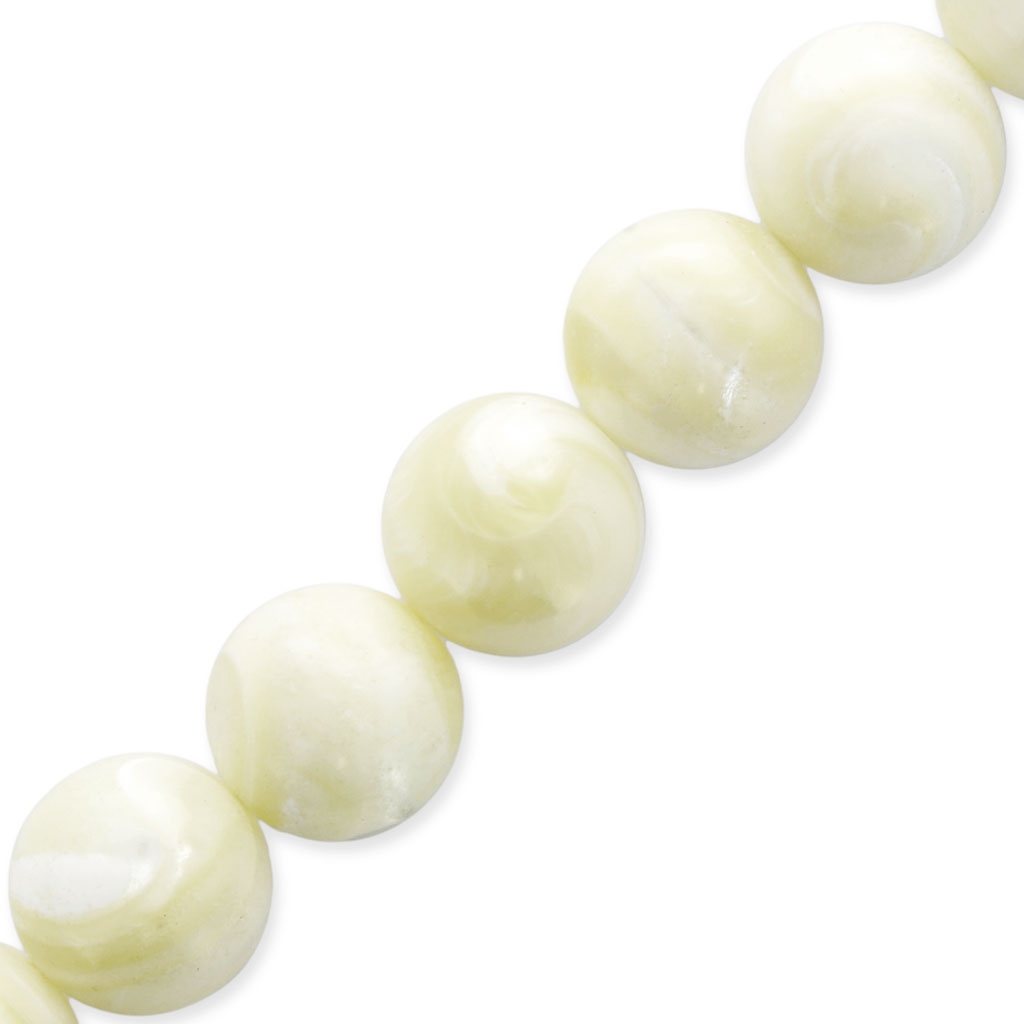 Fil De Perles En Nacre Blanche Irisée - 65 Perles 6mm, Longueur 39cm - Neuf