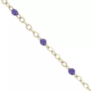 Chaîne avec perles en résine époxy 2 mm - Acier inox 304 Doré - Violet foncé x1m