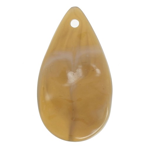 Pendentifs gouttes ondulés en acrylique 30x17 mm - Marbré Marron - Blanc x6