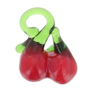 Breloques cerise en verre 20x13 mm - Rouge - Vert x4