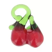 Breloques cerise en verre 20x13 mm - Rouge - Vert x4