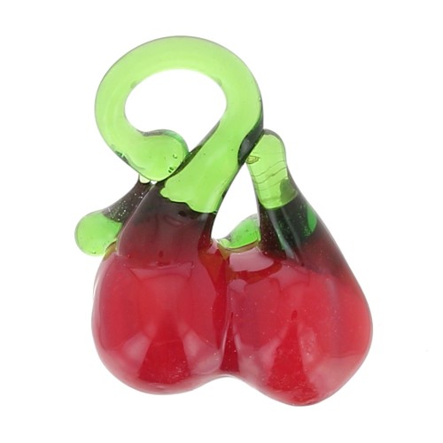 Breloques cerise en verre 20x13 mm - Rouge - Vert x4