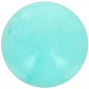 Perles rondes 14 mm en résine opaque - Aquamarine marbré x6
