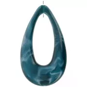 Pendentif goutte évidé 45x25.5 mm en acrylique - Marbré Bleu pétrole - Blanc x1