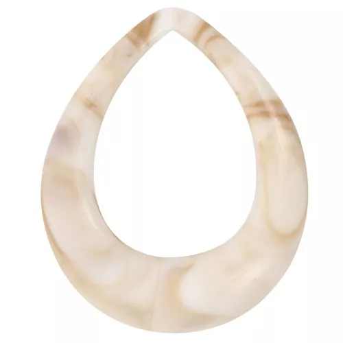 Pendentif goutte évidé 53x43.5 mm en acrylique - Marbré Beige - Marron x1