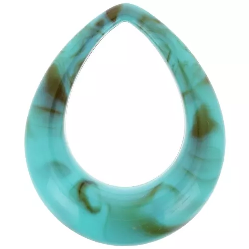 Pendentif goutte évidé 53x43.5 mm en acrylique - Marbré Turquoise - Marron x1