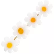 Perles fleur marguerite 9-7 mm en verre - Blanc - Jaune orangé x4