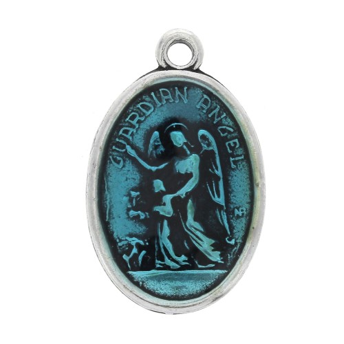 Médaille résine époxy Saint 25 mm turquoise  x1