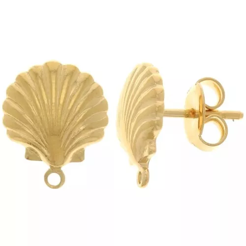 Boucles D'oreilles Dorées Forme Coquillages - Occasion - Fabriqué En France